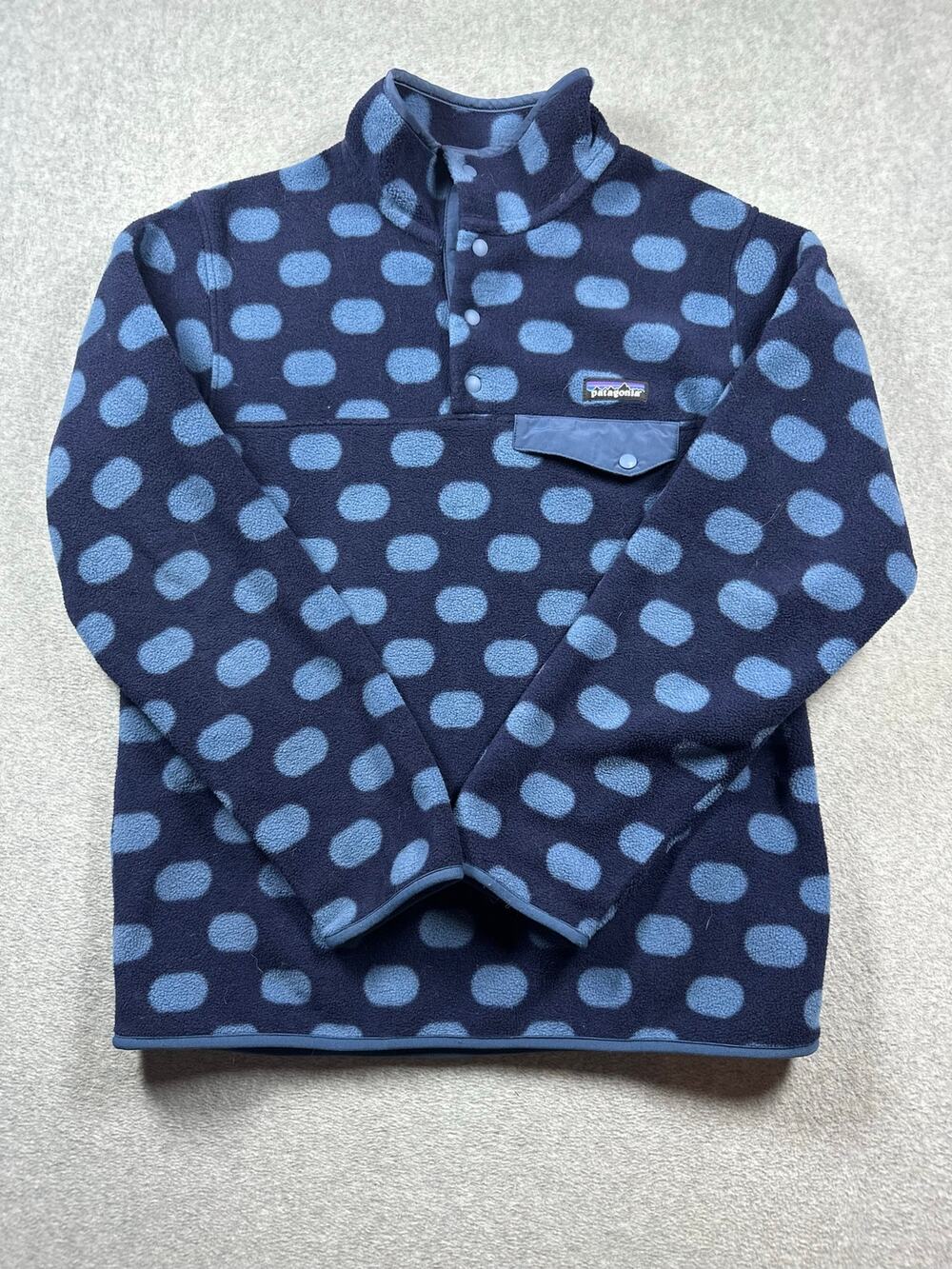 Patagonia Synchilla Pullover Sweater Women's Medium Blue Polka Dot Snap-T